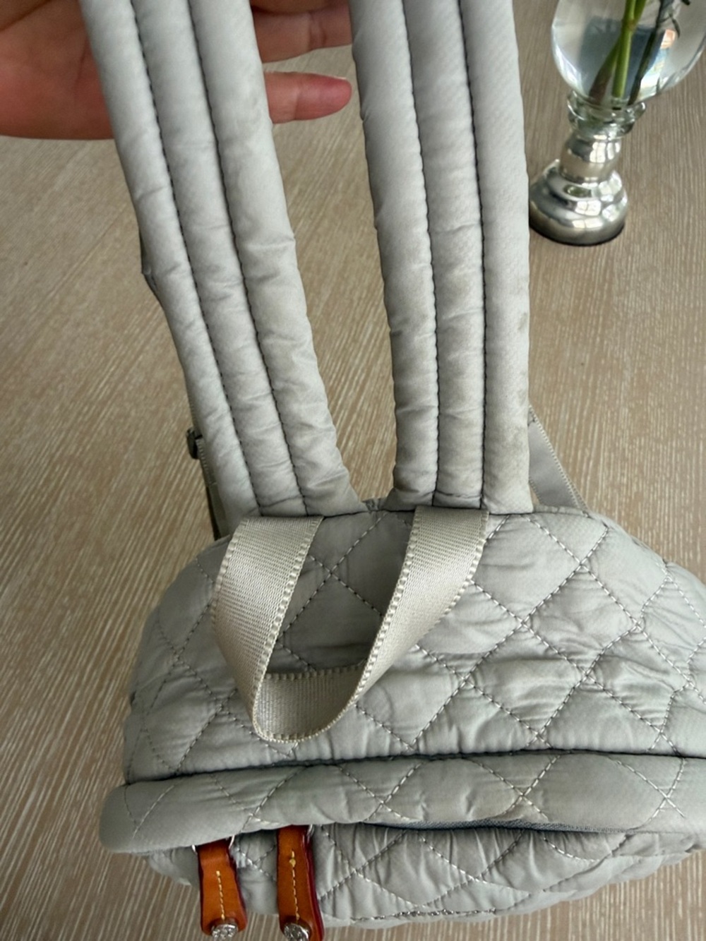 MZ WALLACE QUILTED Dove Grey Small Metro Backpack Silver Accents - Picture 10 of 16